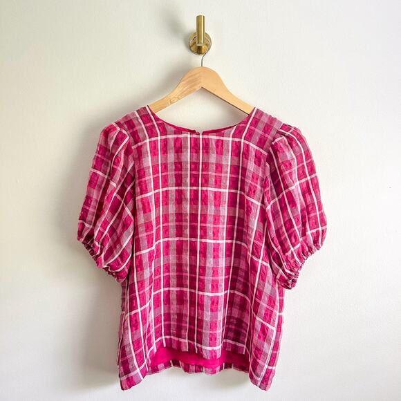 Madewell Tops - Madewell Plaid Puff-Sleeve Top Pink S
